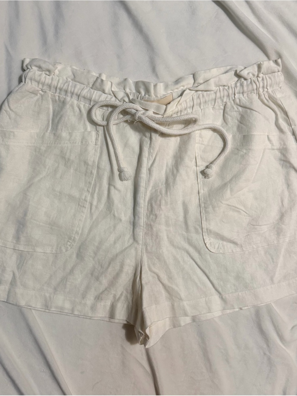 Universal Thread White Drawstring Linen-Blend Athletic Shorts